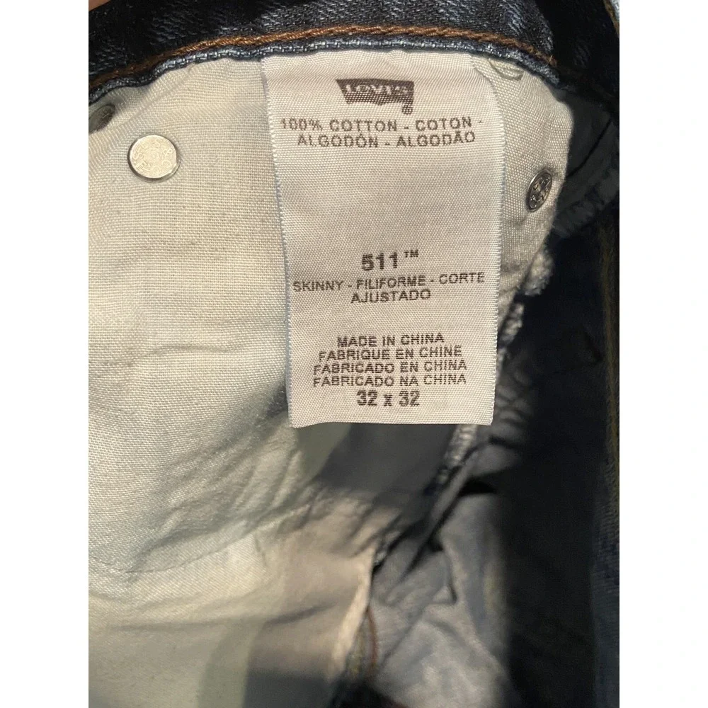 Levi's 511 Jeans Mens 32x32 Blue Skinny Fit Distressed Denim 100% Cotton